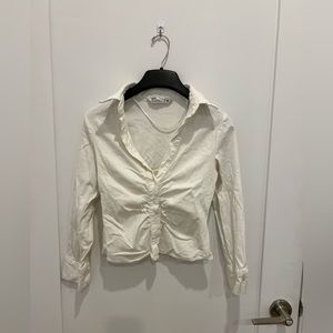 White zara ruched button up